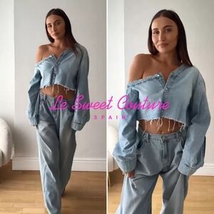 ZARA TRF ASYMMETRIC DENIM SHIRT BLUE SIZE S | 8197/272